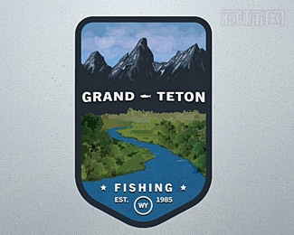 Grand Teton Fishing Badge钓鱼勋章logo设计