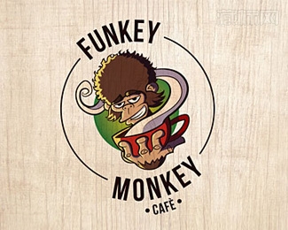 Funkey Monkey Cafe滑稽的猴子咖啡logo设计