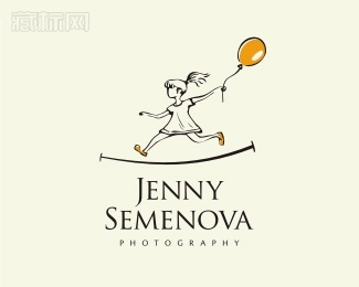 Jenny Semenova奔跑着拿气球的女孩logo设计