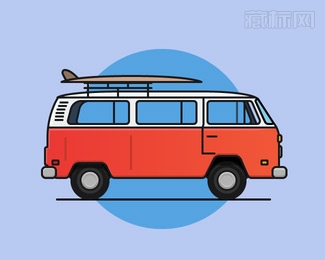 Oldschool VW minibus校车标志设计