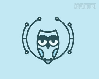  Owl Circuits猫头鹰logo设计