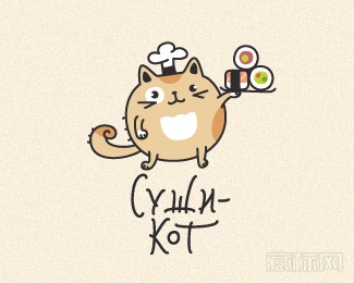 Sushi Cat卡通猫logo设计