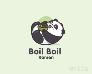 Boil Boil Ramen躺着吃面的熊猫logo设计