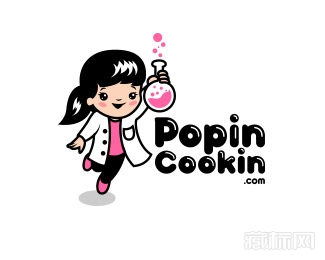 PopinCookin拿烧瓶女孩logo设计